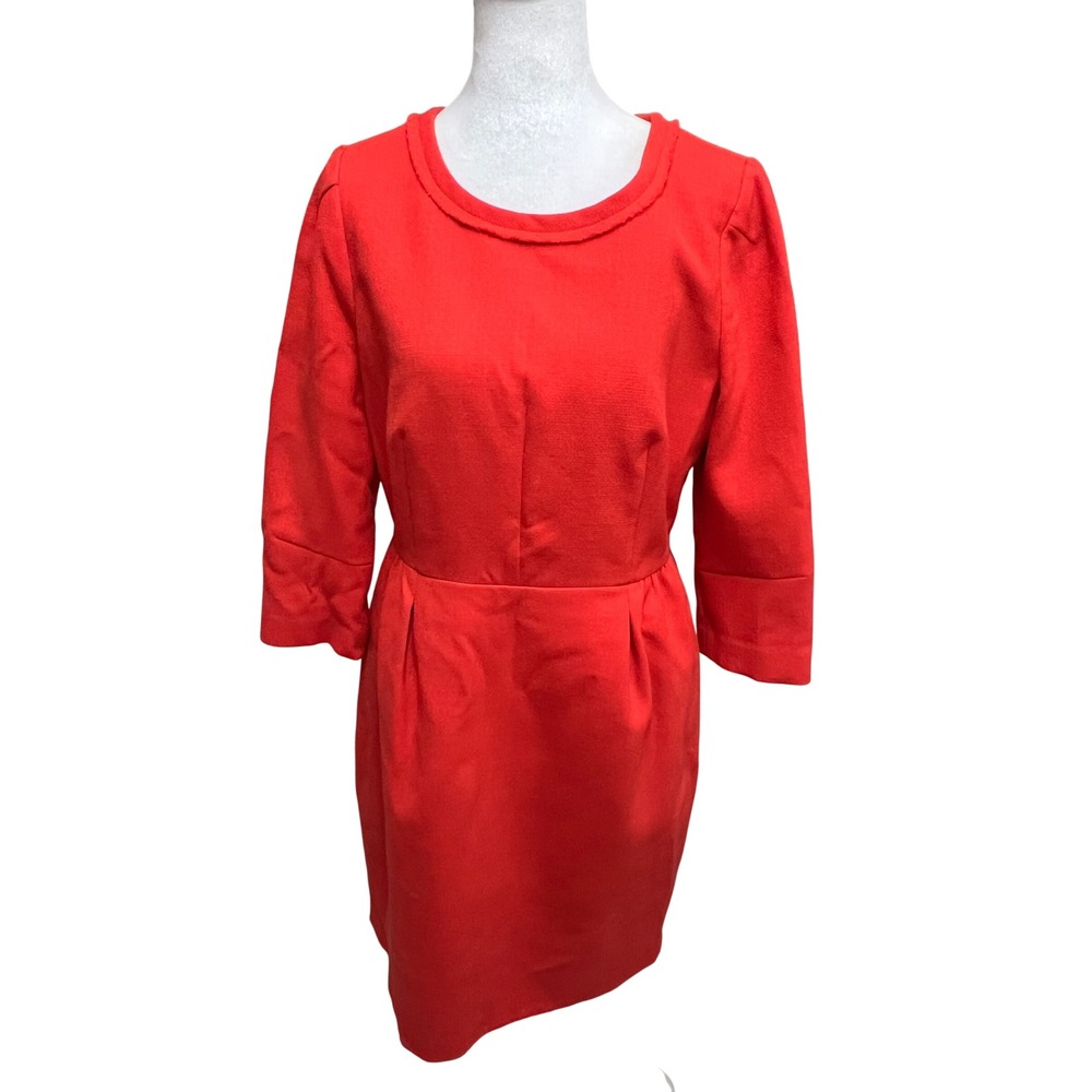 J.Crew Dress Sz 10 Red Wool 3/4 Sleeve Sheath Career Preppy Classic Chic Holiday